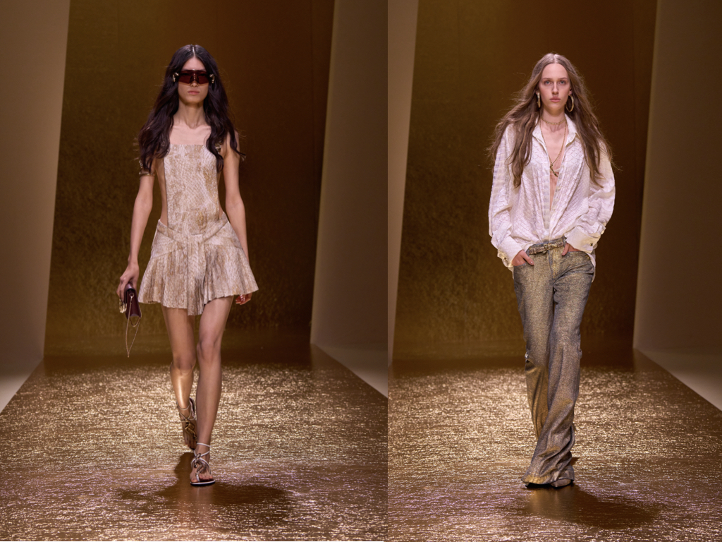 Outfit Cavalli SS26 tra pelle, oro e glamour da diva contemporanea
