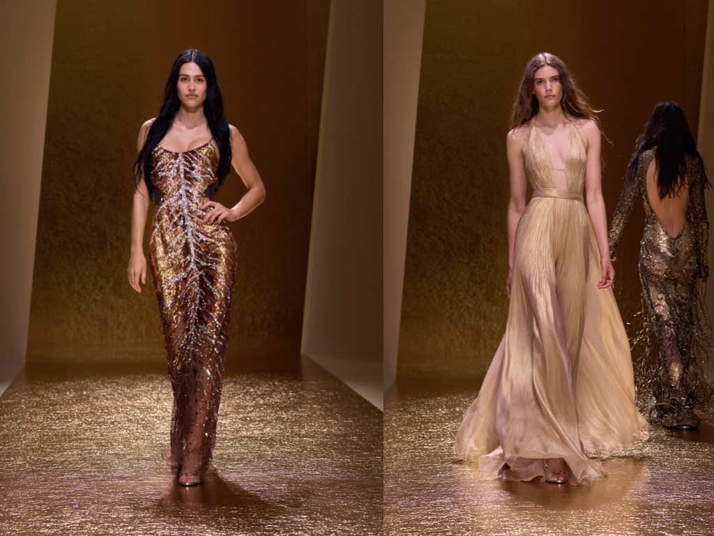 La top model Amelia Gray Hamlin duratante la sfilata Roberto Cavalli SS26